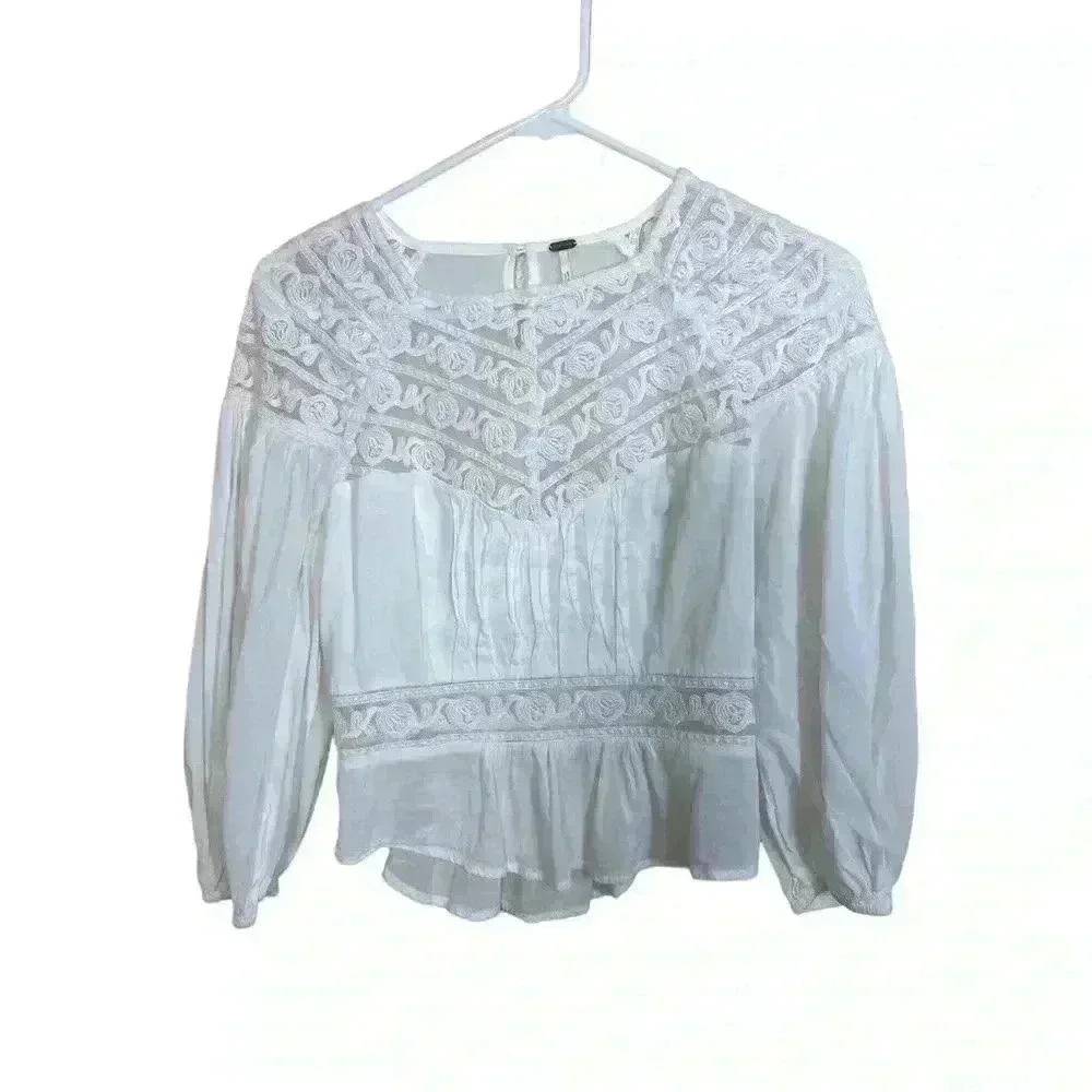Free People Top blouse Free Sweet Mornings Lace Open Back coquette size xsmall